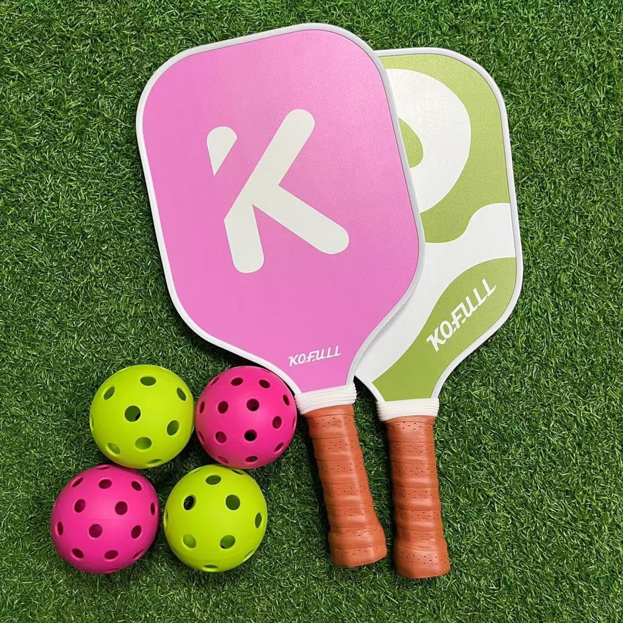 Lightweight Pickleball Paddle Set – Fiberglass & Honeycomb Core, Pink & Green, Perfect Gift for Women & Beginners