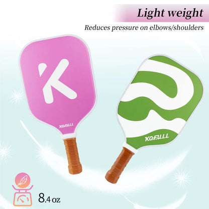 Lightweight Pickleball Paddle Set – Fiberglass & Honeycomb Core, Pink & Green, Perfect Gift for Women & Beginners